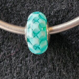 Pandora Sterling Silver Teal Lattice Murano Glass Charm